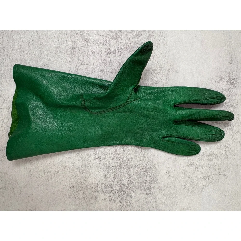 Vintage Emerald Green Leather Gloves Women's Long Wrist Driving Opera Mod Retro